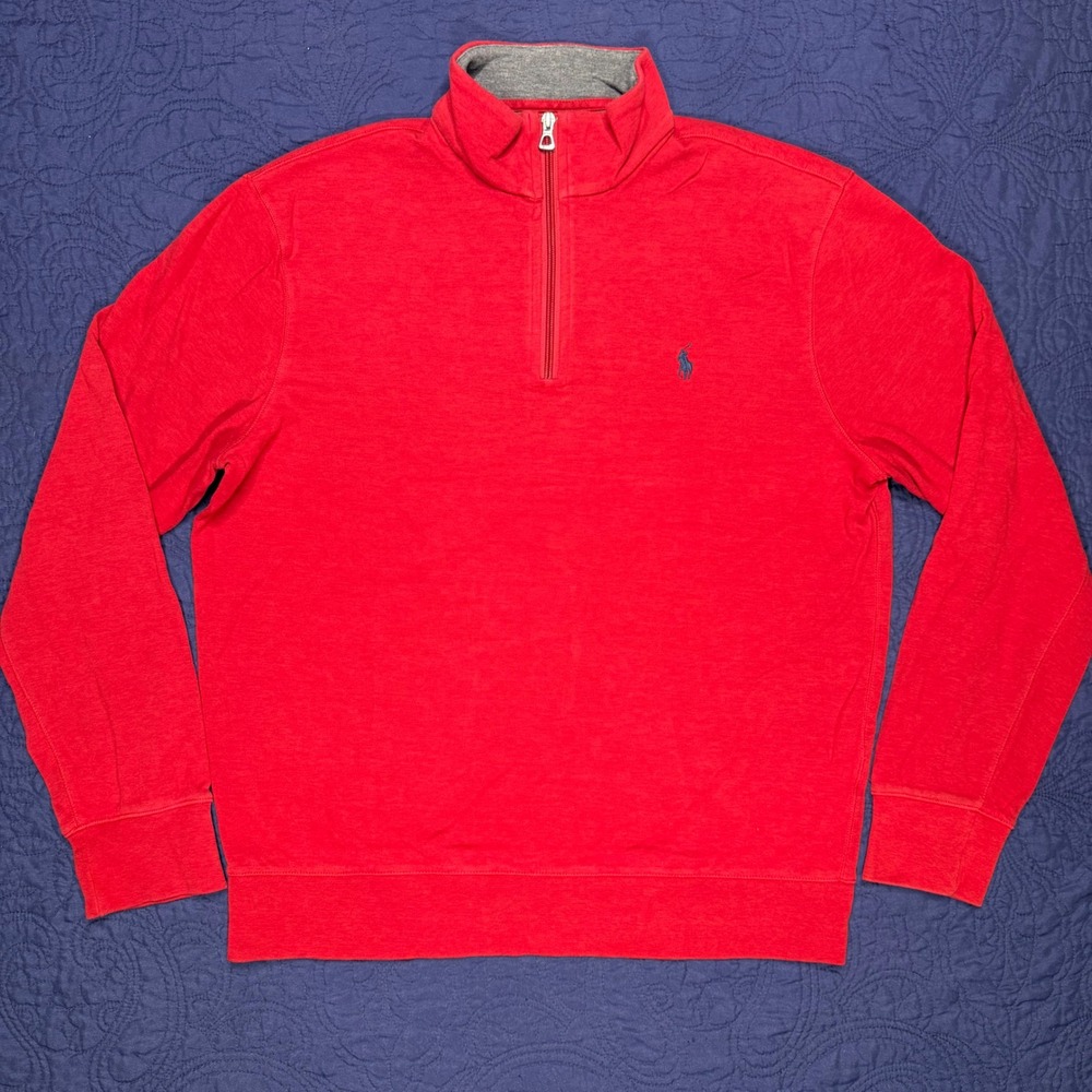 Polo Ralph Lauren Red Quarter Zip Pullover SweaterMens M Pony Logo Faded Stretch